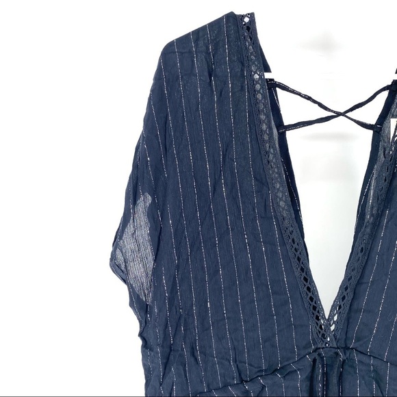 Raviya Women's Silver Striped Deep V Neck Cover Up - S - Picture 2 of 6